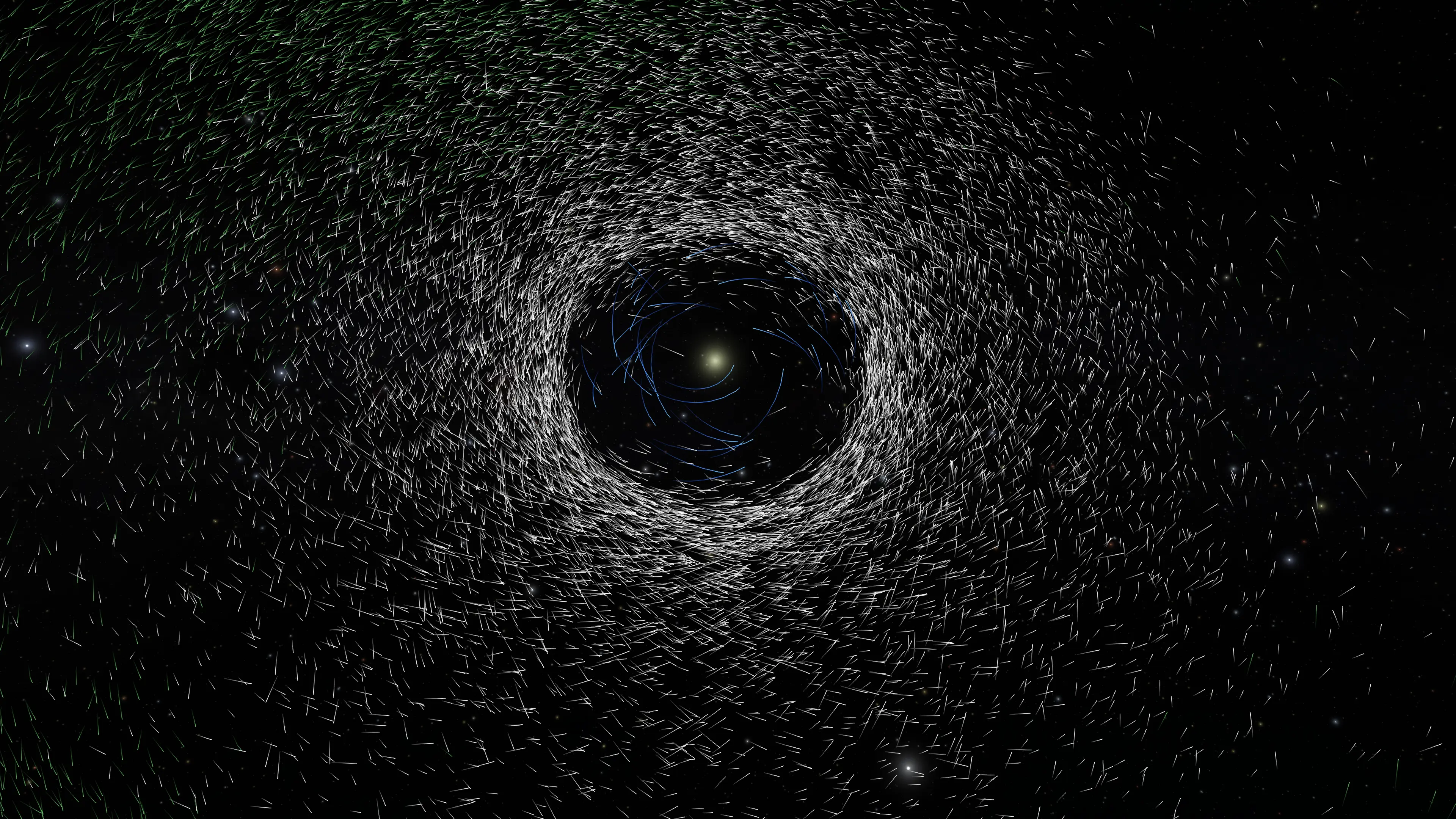 Asteroid and comet trajectories near Earth rendered in OpenSpace