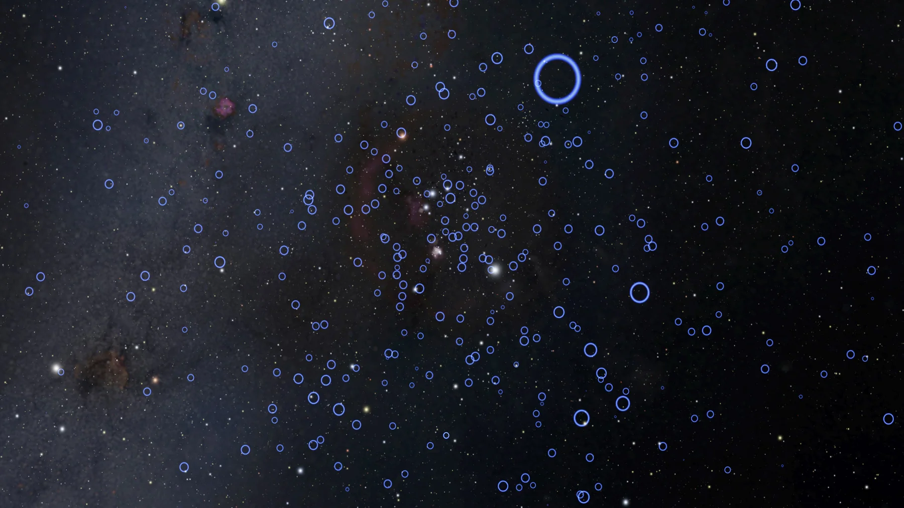 Confirmed exoplanet host stars marked in the Milky Way, rendered in OpenSpace
